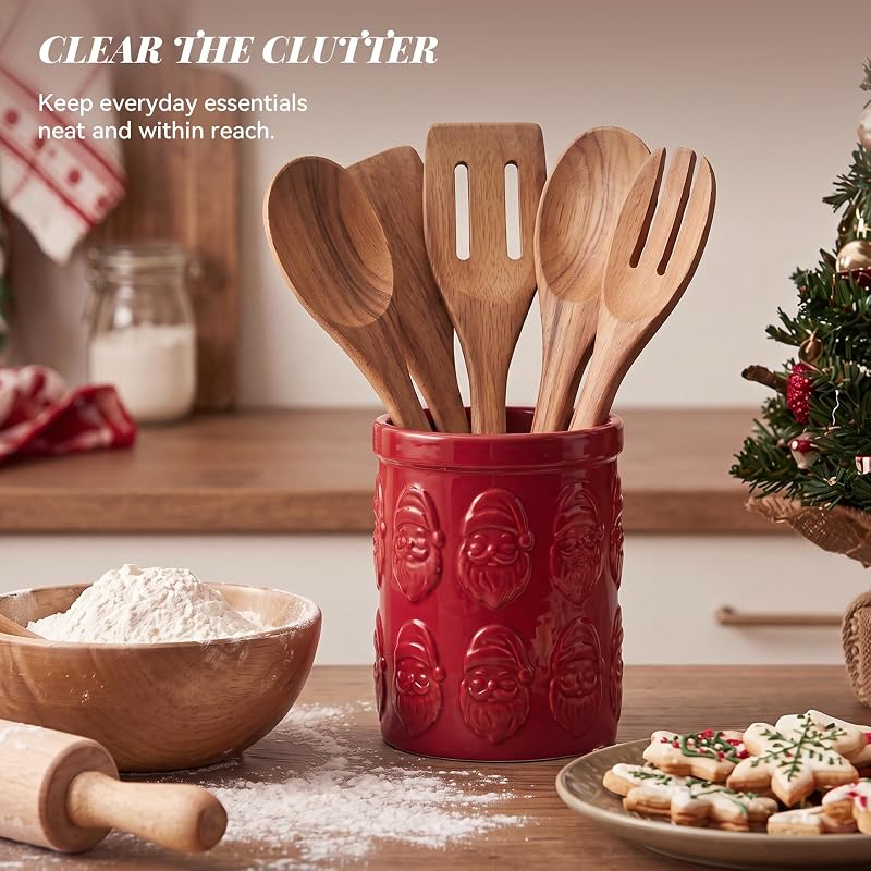 Santa Utensil Holder - Ceramic Christmas Kitchen Decor (Variation: Santa)