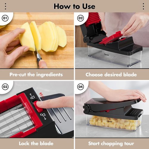 Geedel Vegetable Chopper - Pro Onion Slicer & Dicer with Container for Salad & Veggies | 4-in-1, Red