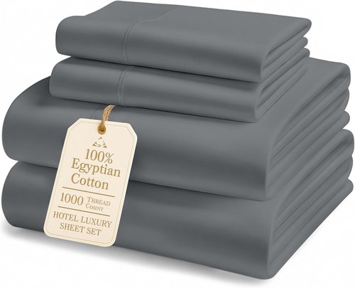 100% Egyptian Cotton King Sheet Set - Premium 1000 Thread Count, Naturally Cooling & Breathable, Charcoal