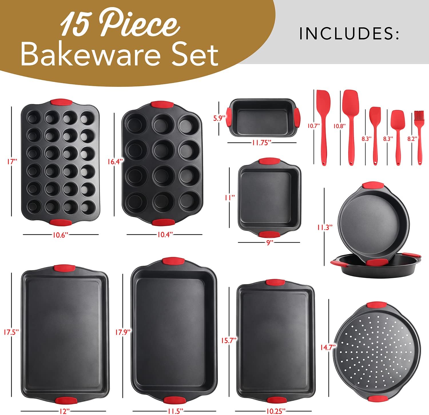 Skiennix 15-Piece Nonstick Baking Pan Set - Premium BPA-Free Bakeware with Cookie Sheets & Muffin Pan