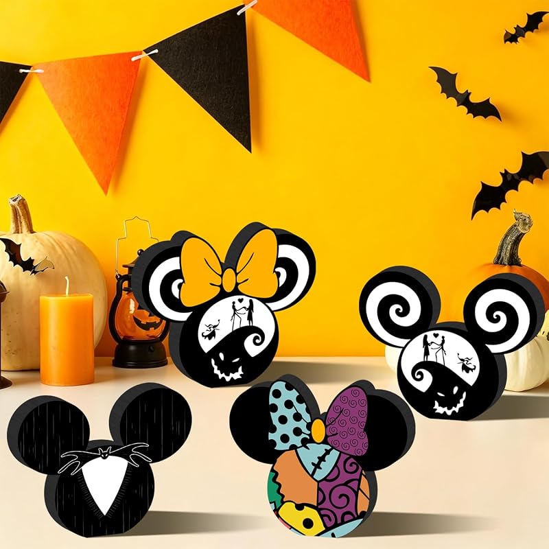 4-Pack Halloween Wooden Table Decor - Spooky Centerpieces for Tiered Trays