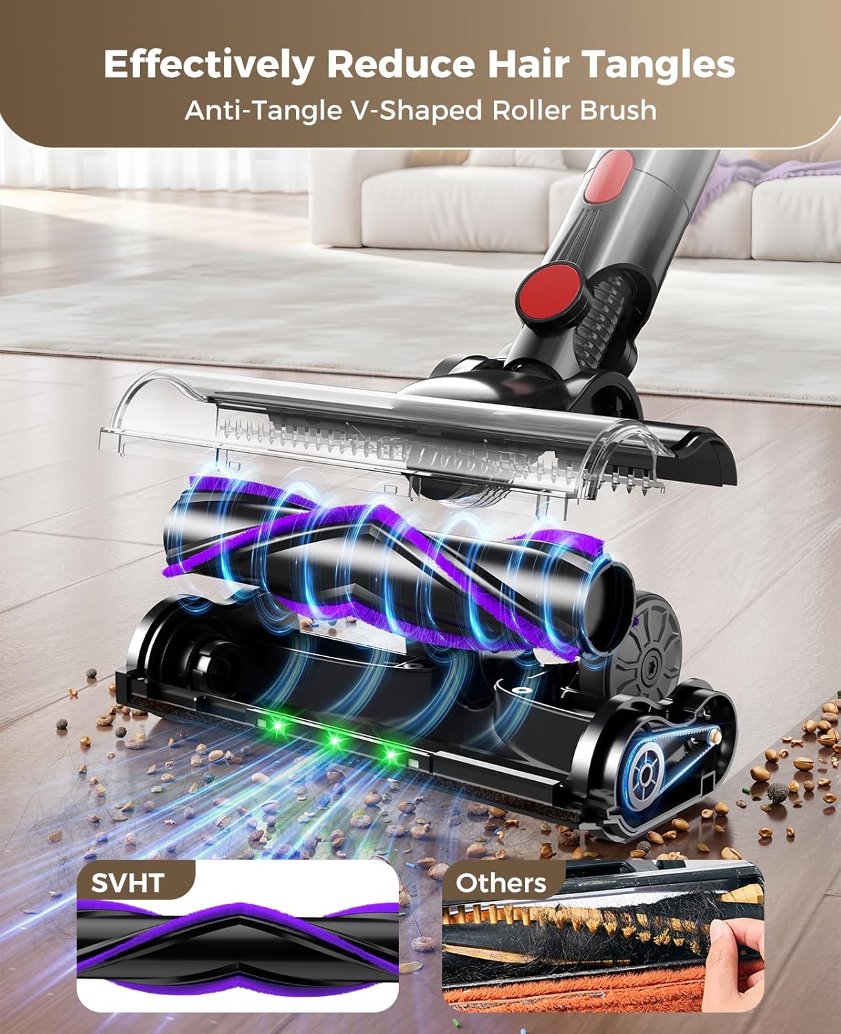 Skiennix Cordless Vacuum Cleaner - 450W 40KPA Lightweight Stick Vacuum with 45 Minutes Runtime | Advanced Green Light Tech for Carpet & Pet Hair