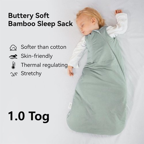 BubblePanda Bamboo Sleep Sack - Soft 1.0 Tog Toddler Sleeping Bag for Ages 18-24 Months | 2-Way Zipper