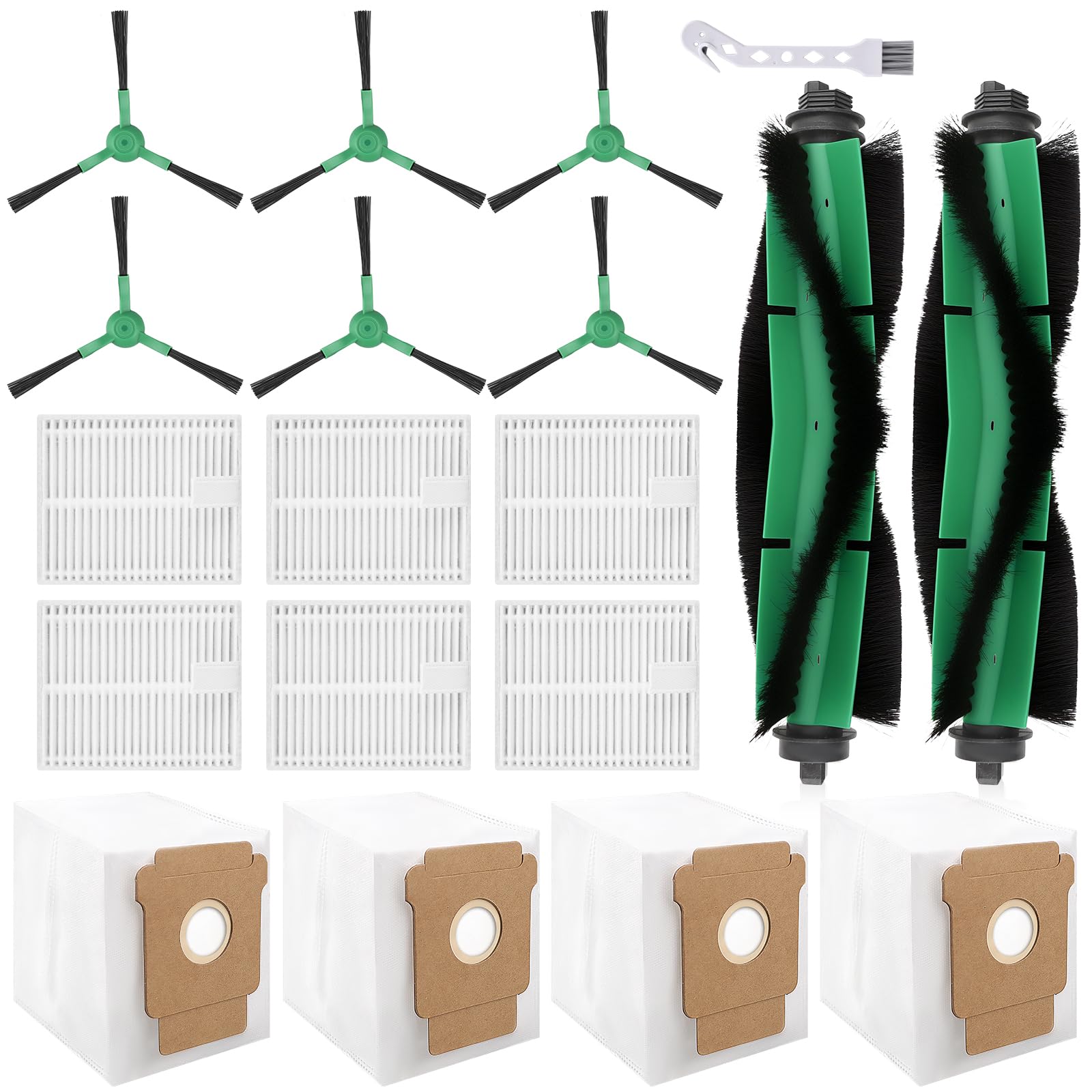 Aymthgt 19 PCS Q0520 Replacement Parts for iRobot Roomba 104/Q0520/Q052/105 Vac/105 Combo Vacuum,2 Roller Brush, 6 Side Brushes, 6 HEPA Filters, 4 Dust Bags and 1 Clean Brush