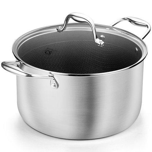 KOCH SYSTEME CS Tri-ply Stainless Steel Stock Pot, 8-Quart Nonstick Hybrid 18/10 Stainless Steel Pot with Lid, Soup Pots with Nonstick Honeycomb Interior, Compatible with All Cooktops, Oven Safe