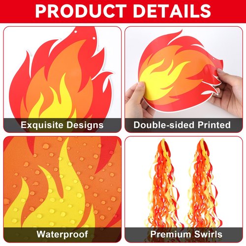CHUNNIN Fire Flame Birthday Party Decoration Pentecost Decorations Fireman Paper Banner Flame Hanging Swirls Streamer Firefighter Photo Booth Prop Supplies Favors Gatherings Celebrations Decor
