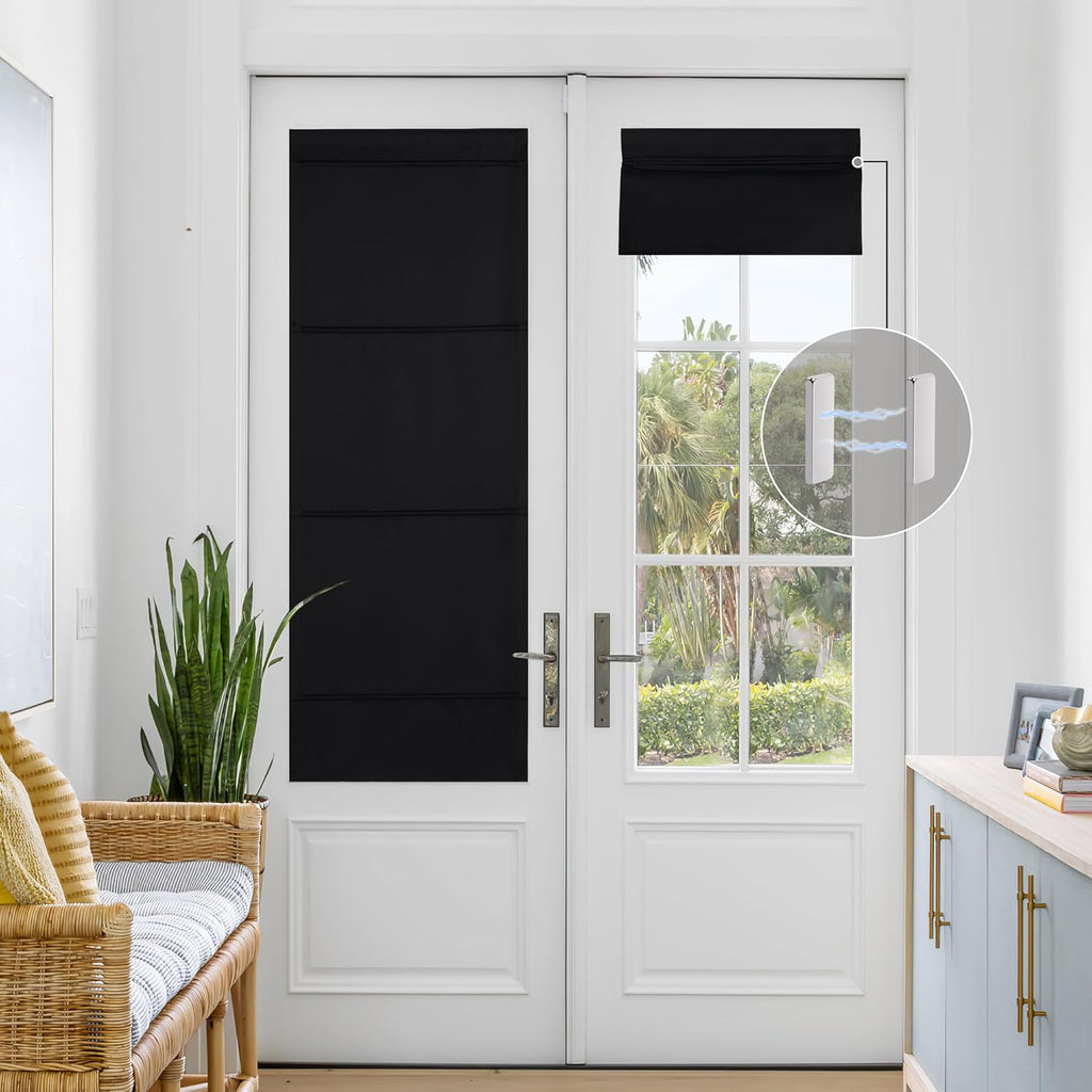 NICETOWN Magnetic Blackout Curtains - Thermal Insulated Privacy Blinds for French Doors | 27" x 64", Black