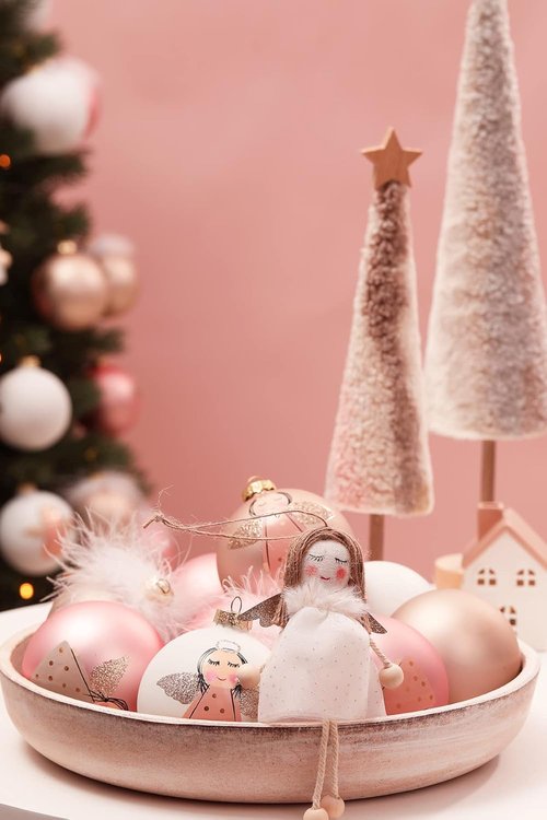 DN DECONATION Pink Christmas Ornaments - Girly Angel Glass Ball Ornaments for Tree Decoration
