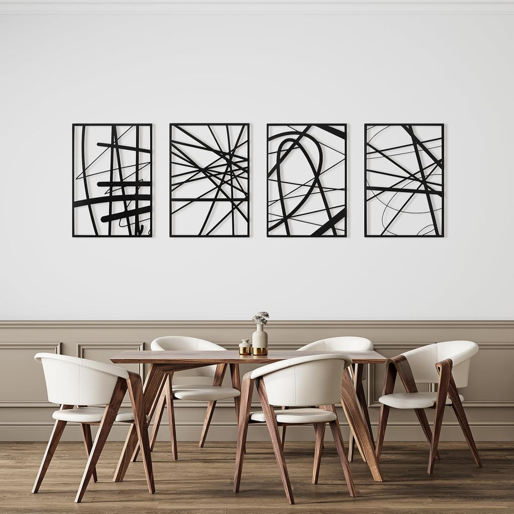 Art3dwallpanels Black Abstract Wall Art - Metal Line Art Decor | 3D Textured Sculptures, 17" x 12", 4 Pack