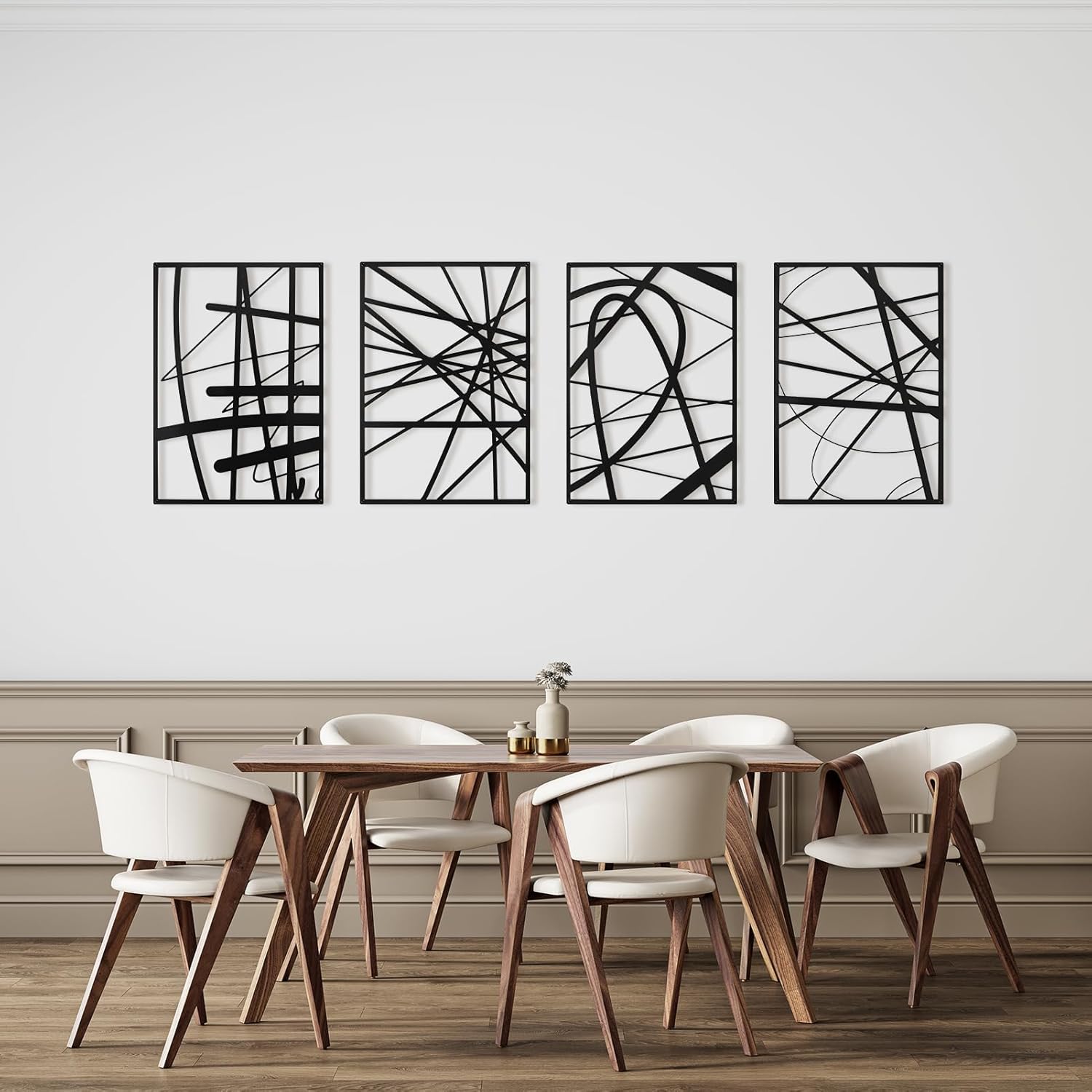Art3dwallpanels Black Abstract Wall Art - Metal Line Art Decor | 3D Textured Sculptures, 17" x 12", 4 Pack