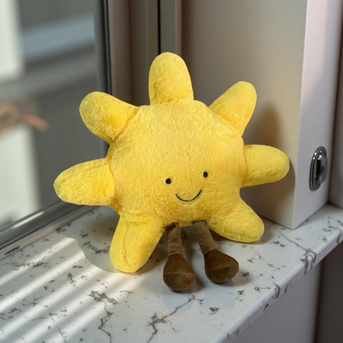 QTWLUPUP Cute Sun Plush Toy, Smiling Fun Filled Moon Pillow, Yellow Sunshine Stuffed Animal, Sunshine Animal Pillow Soft Plush Toy Room Decoration Gift for Kids (Sun-A)