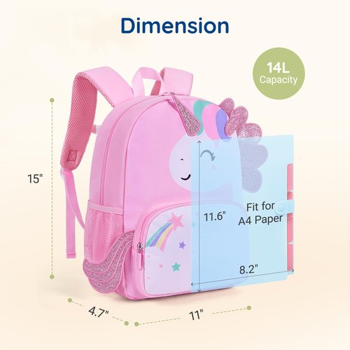 mommore Kids Backpack Preschool Kindergarten Backpack for Girls 4-6 Butterfly Girl Bookbag 15” for Elementary School
