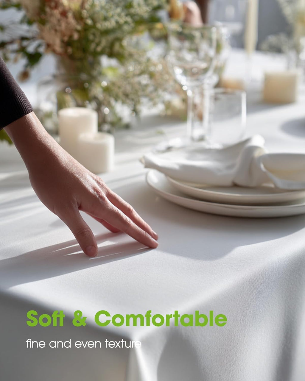 Pureegg Rectangle Tablecloth - Durable 60" x 84" Polyester for Outdoor Parties, Weddings & Picnics | Washable & Reusable, White