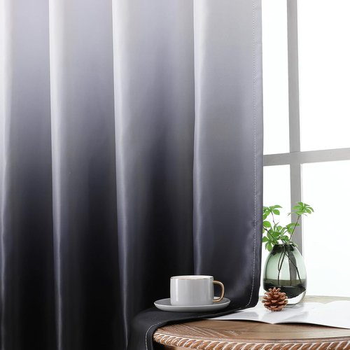 Estelar Textiler Blackout Curtains - Ombre Room Darkening Drapes, 84 Inch Long, 2 Panels, Black & Greyish White