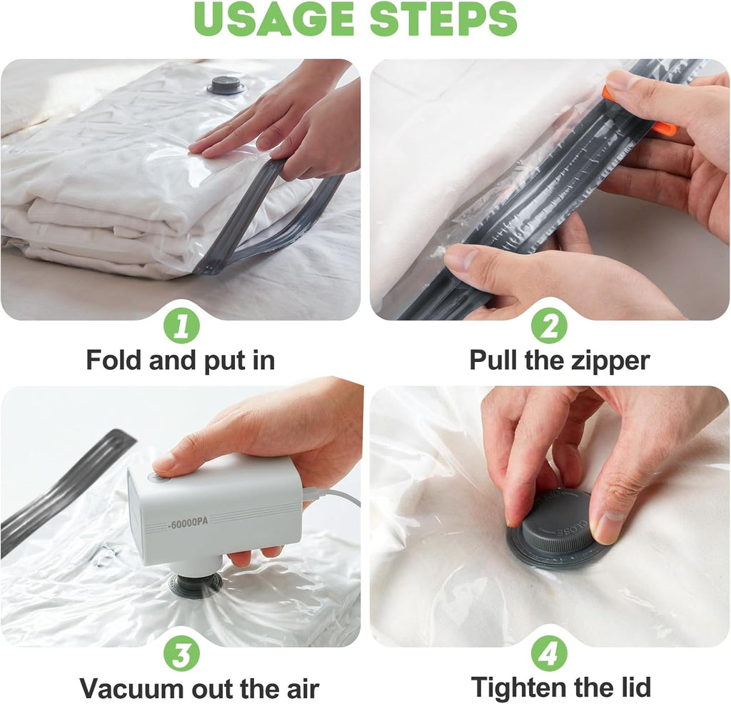 Mapambo Vacuum Storage Bags - 15 Pack with 60000Pa USB Pump | Space-Saving Travel Bags in 3 Sizes