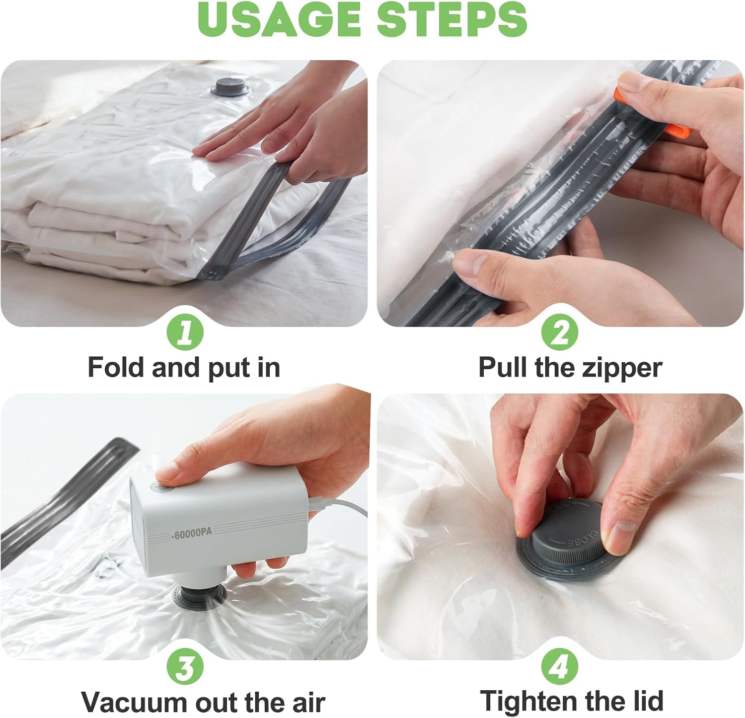 Mapambo Vacuum Storage Bags - 15 Pack with 60000Pa USB Pump | Space-Saving Travel Bags in 3 Sizes