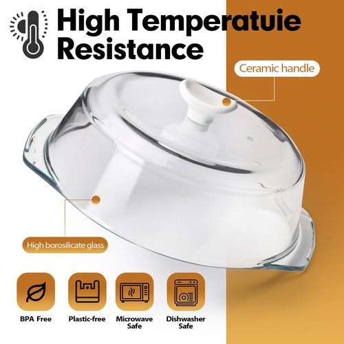 Plastic-free, ACEPRUT New Upgrade Glass Microwave Splatter Cover for Food with Ceramic Handle & Screw, 100% Food Grade, BPA Free, Dishwasher Safe