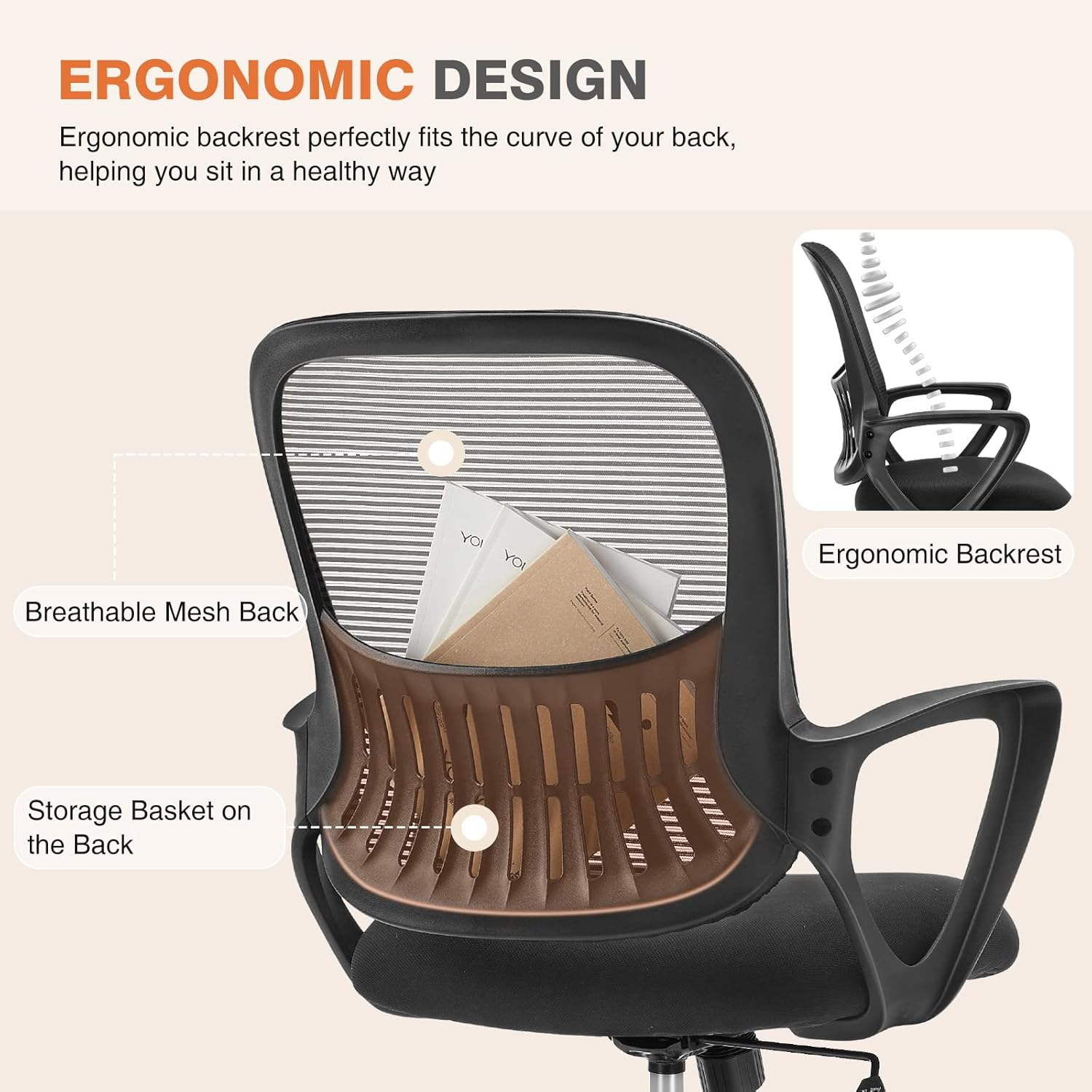 Sweetcrispy Ergonomic Executive Chair - Mid-Back Mesh Design with Lumbar Support | Black
