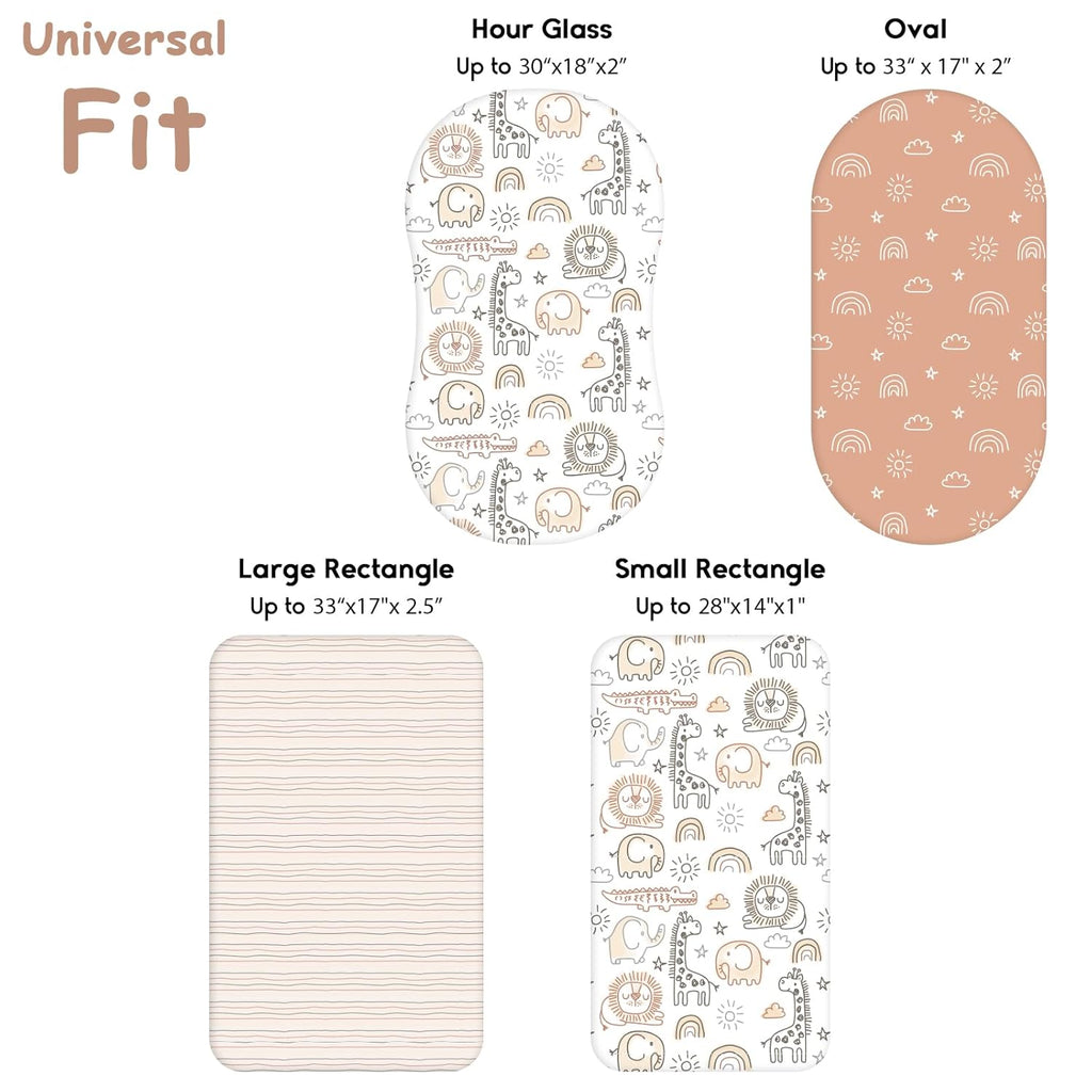 Yoofoss Fitted Bassinet Sheets Set - 3-Pack Soft & Breathable for Halo Bassinest | Brown & Animal Prints