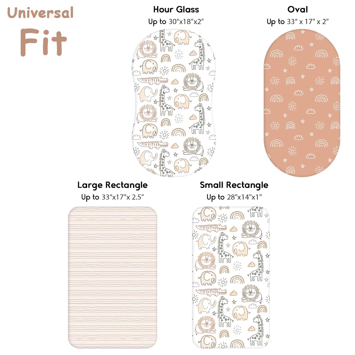 Yoofoss Fitted Bassinet Sheets Set - 3-Pack Soft & Breathable for Halo Bassinest | Brown & Animal Prints