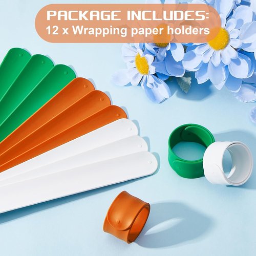 Charniol Wrapping Paper Roll Holder - 12 Silicone-Covered Metal Strips for Gift Storage | 1 x 9 Inch (Green, Orange, White)