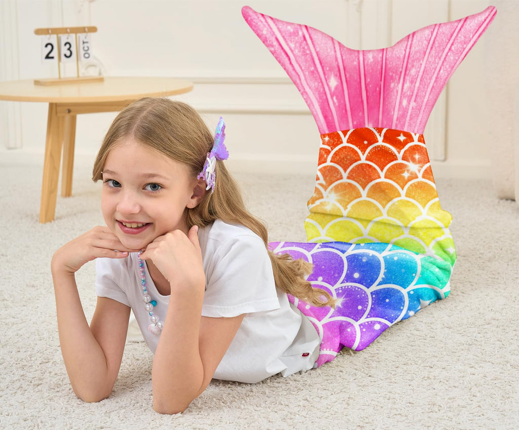 NikNio Mermaid Tail Blanket for Girls Soft Flannel Wearable Blanket Sleeping Snuggle Kids Christmas Gift Ideal 3-4 4-6 7-8 10-12 Rainbow Pattern
