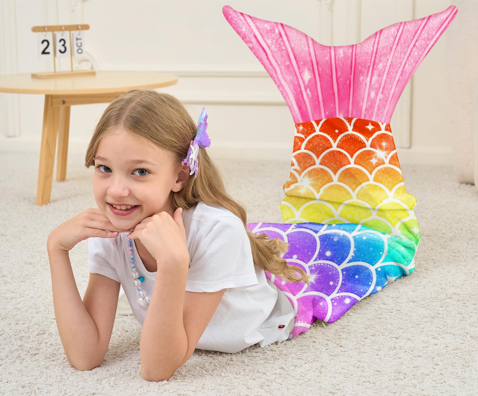 NikNio Mermaid Tail Blanket for Girls Soft Flannel Wearable Blanket Sleeping Snuggle Kids Christmas Gift Ideal 3-4 4-6 7-8 10-12 Rainbow Pattern