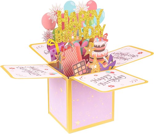 3D Pop Up Birthday Card - Unique Handmade Greeting Card Gift Box for Family & Friends
