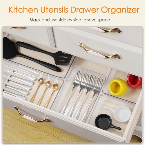 Criusia Drawer Organizer - 10 Pack Large Clear Plastic Trays | Versatile Storage for Makeup, Bathroom & Kitchen