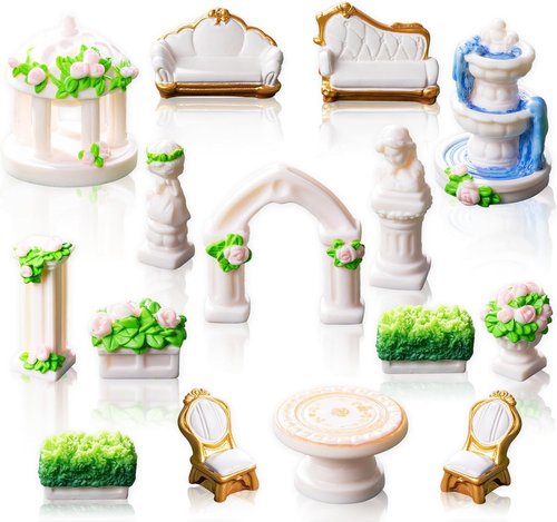 Exasinine Mini Garden Furniture Set - 15 Pcs Micro Resin Patio Ornaments for DIY Fairy Garden Decor