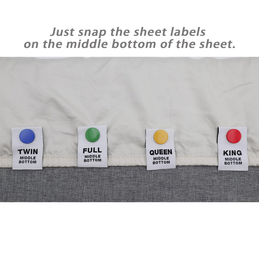 Umttery Bed Sheet Labels for Bedding,Identity The Sheets Direction and Size in Seconds, an Elegant and Easy Solution to Label Sheets, 16 Pack[Mix]