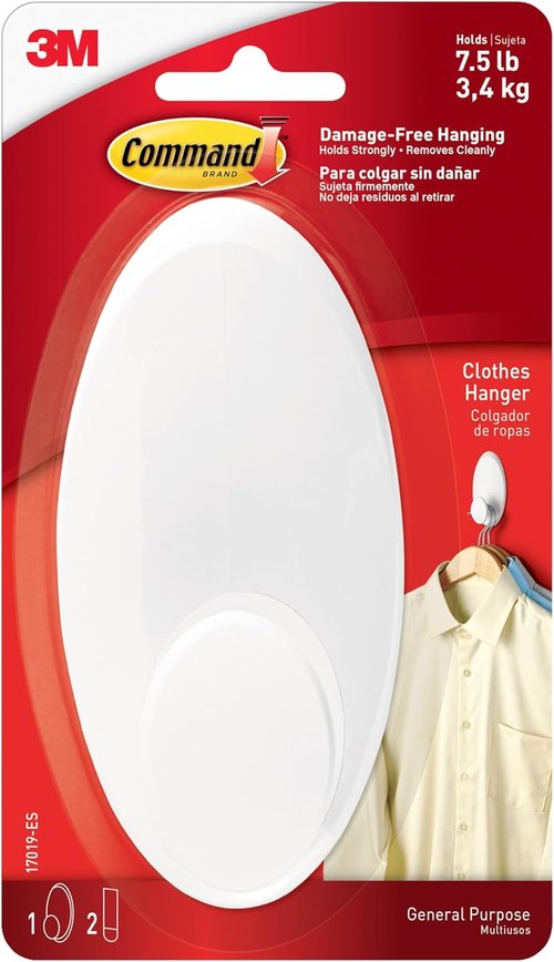 Command Clothes Hanger - Holds Up to 7.5 lb | Fits 3 Plastic or 7 Metal Hangers - Ideal for Laundry Room & Closet