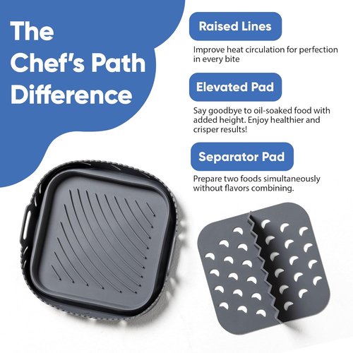 Chef's Path Silicone Air Fryer Liner - 8-Inch Reusable Inserts with Divider for Easy Cleaning