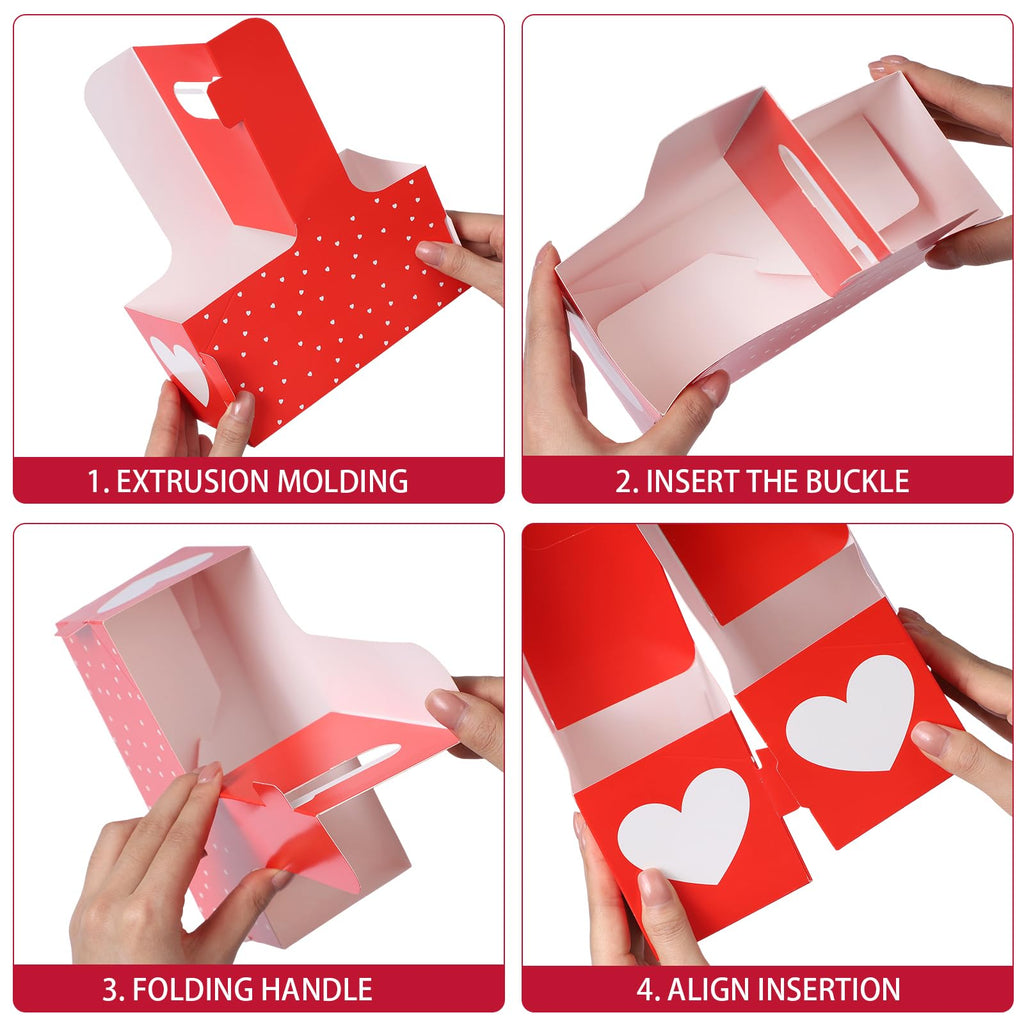 Tinlade 2 Cup Heart Disposable Drink Carrier with Handle Mother's Day Cup Holders Carrier Heart Wrap for Mother Day's Wedding Gift Drinks Coffee Food Delivery(24 Pack,Red)
