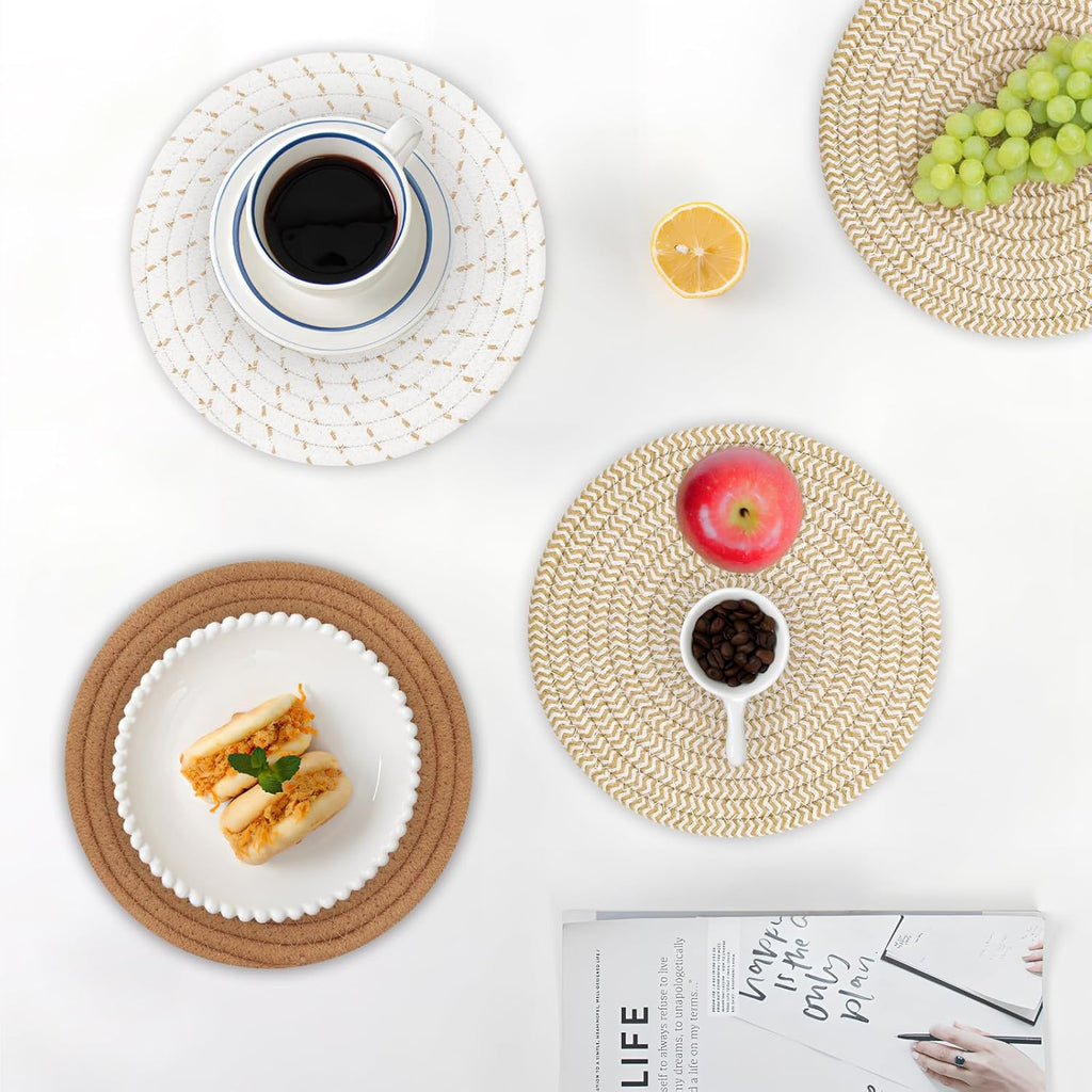Trivets for Hot Dishes by Home Essentials - Heat Resistant Pot Holders with Storage Basket | 5 PCS Mix Brown