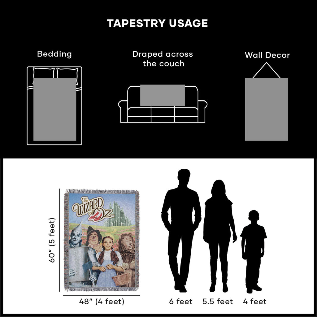 NORTHWEST Warner Brothers Wizard of Oz, 'Group' Woven Tapestry Throw Blanket, 48" x 60", Multi Color
