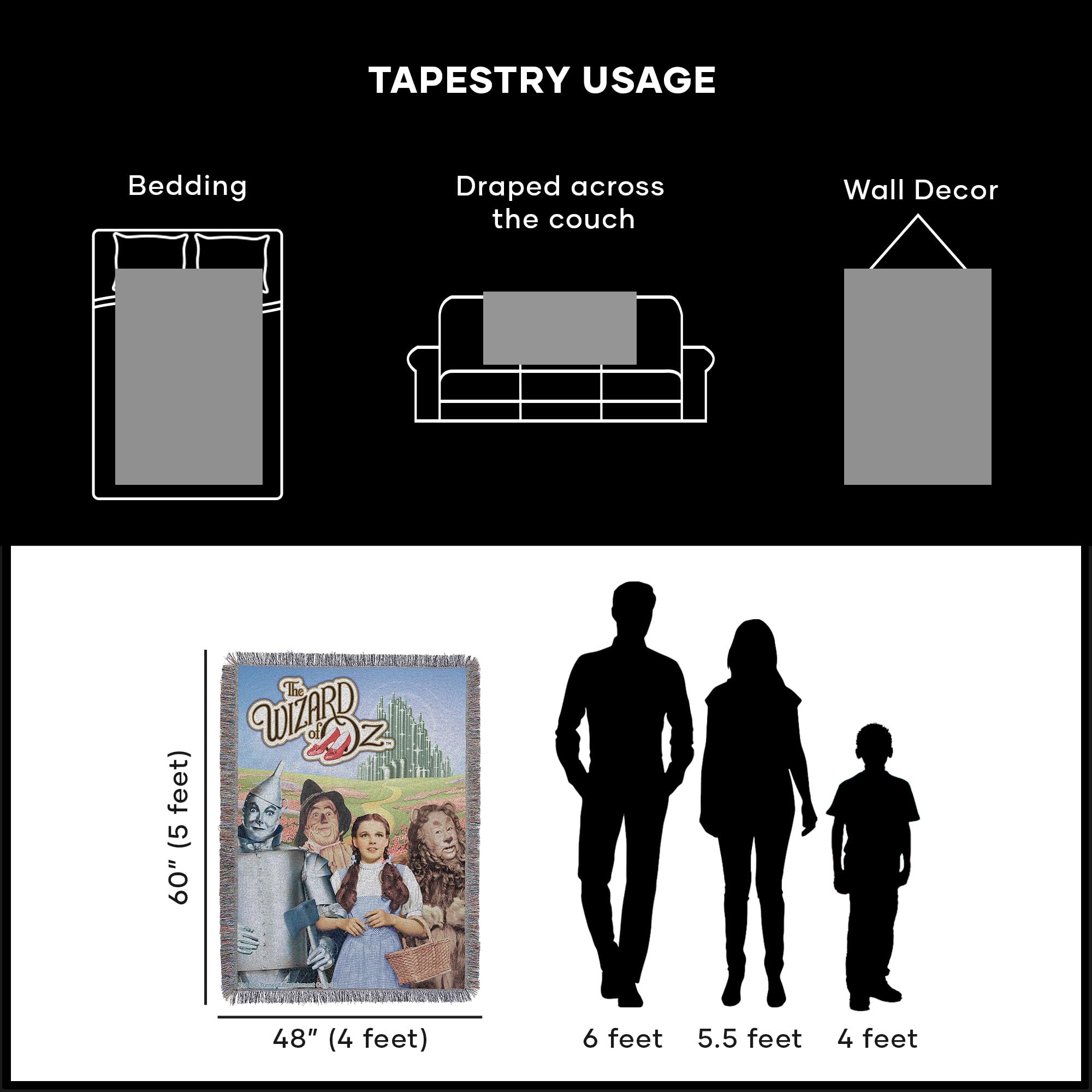 NORTHWEST Warner Brothers Wizard of Oz, 'Group' Woven Tapestry Throw Blanket, 48" x 60", Multi Color