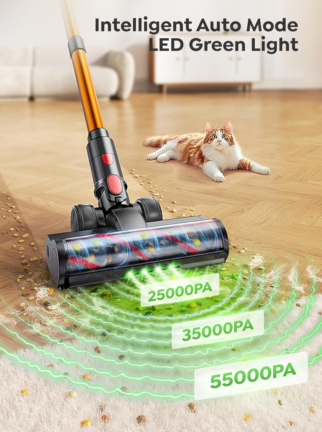 Skiennix Cordless Vacuum Cleaner - 650W 55KPA Suction Power | 70-Minute Runtime, LED Touch Screen, Auto Mode for Carpets & Hard Floors