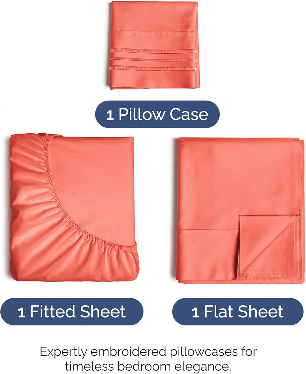 Skiennix Twin XL Sheet Set - Comfy Breathable Cooling Bedding - Ultra-Soft Coral Color, Deep Pockets