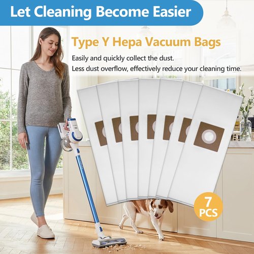 7 Pack Type Y HEPA Vacuum Bags Compatible with Hoover Style Y, Z, YZ Upright Vacuums, WindTunnel Uprights, Replace Part 4010100Y, AH10040, 902481001, AH10165