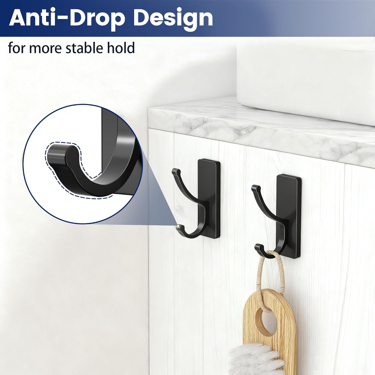 Pickpiff Adhesive Wall Hooks - Heavy Duty, No Residue, Easy to Remove | 4 Pack Black