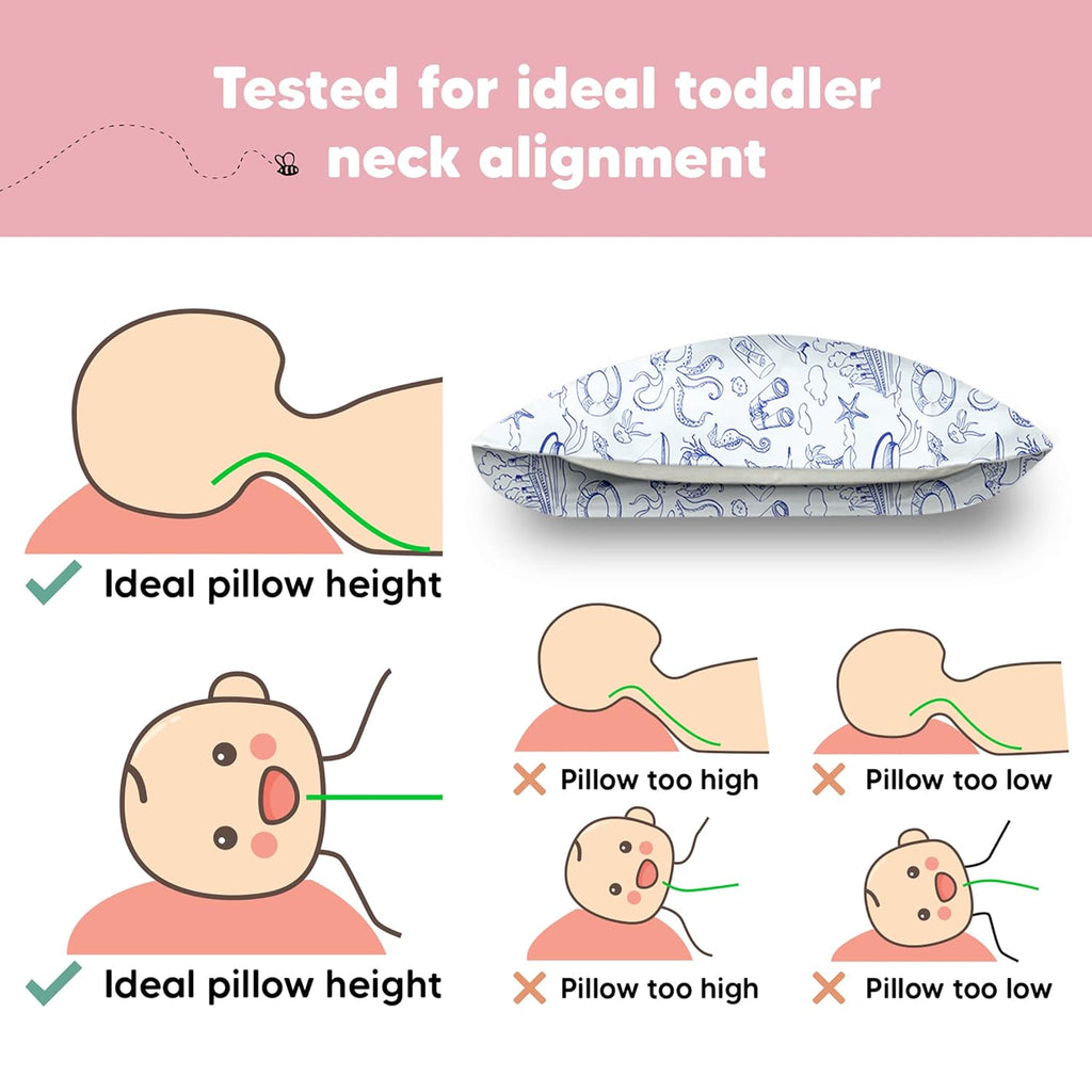 My Little Dreamy Toddler Pillow - Organic Cotton Travel Bed Pillow with Case, Soft & Breathable | 13x18 Inches, Nautical Design for Ages 2-5