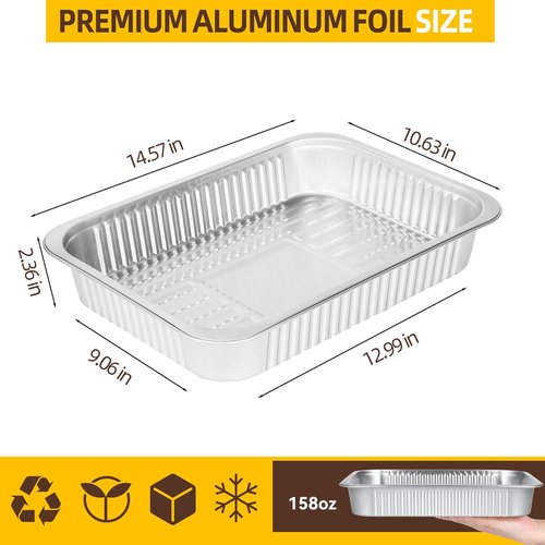 Aluminum Foil Pans - Extra Heavy Duty Disposable Baking Pans | 14.57"×10.63" for Cooking & Roasting (5 Pack)