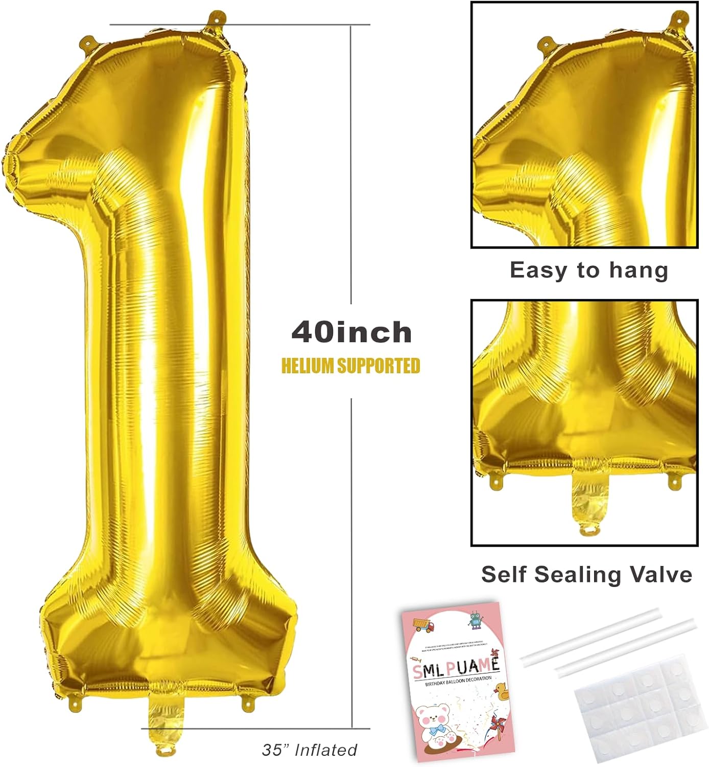 Smlpuame 40-Inch Gold Number Balloons 0-9 | Large Helium Foil Balloons for Birthday & Anniversary Celebrations