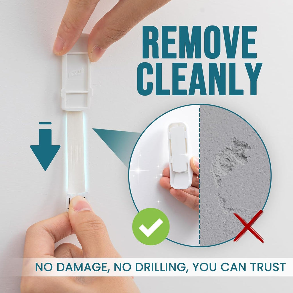 TAILI Heavy-Duty Hooks for Hanging | No-Damage White Utility Hooks with 8 Adhesive Strips | Removable & Reusable, Holds Up to 3 lb