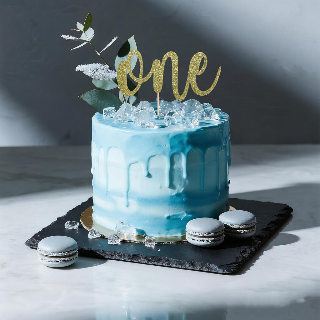 ONE Cake Topper - Bright Yellow Glitter 1st Birthday Decoration | Perfect for Baby Showers & Parties