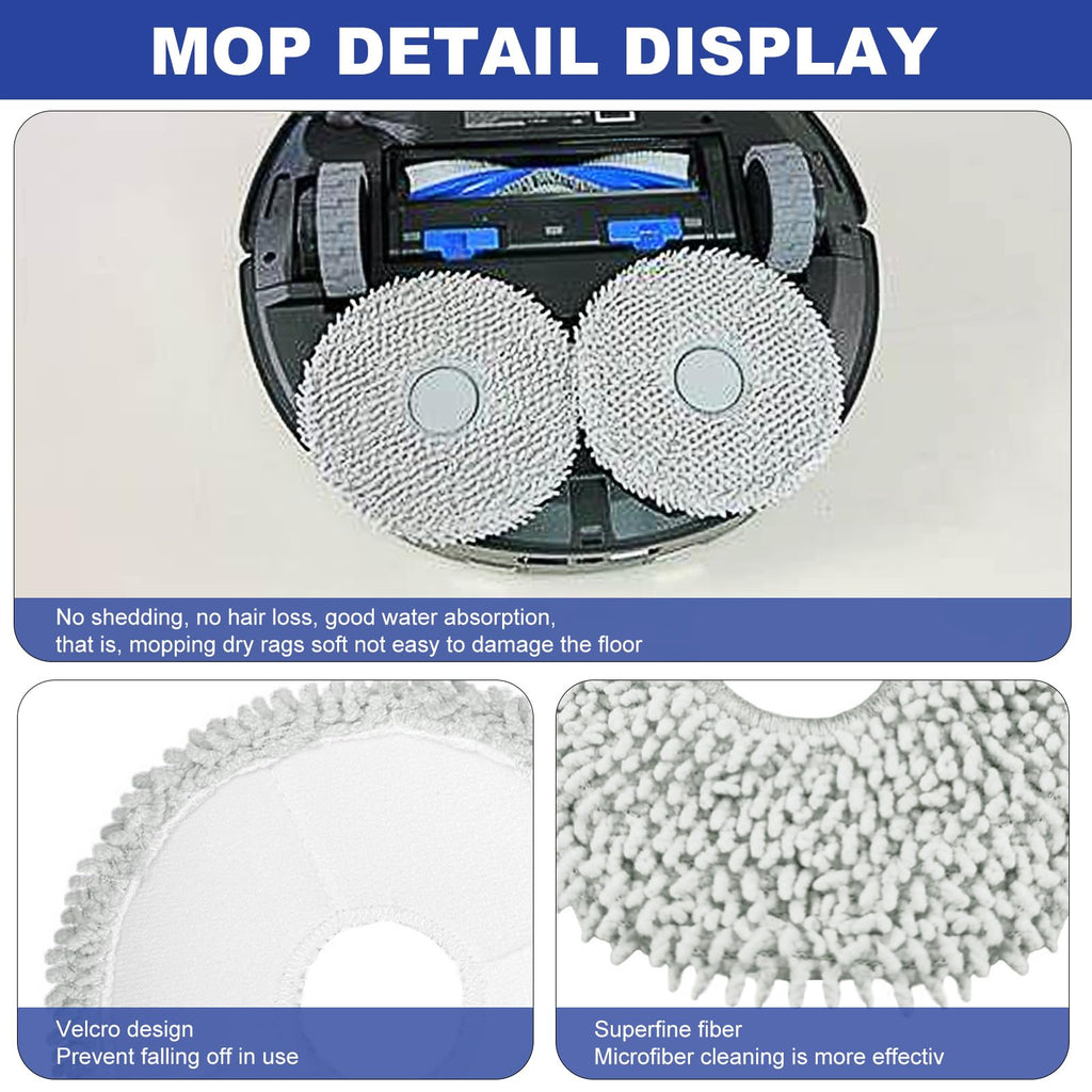PhoebCynthi Replacement Accessories Compatible with Yeedi M12 Ultra Plus/ M12 PRO+ Robot Vacuum Cleaner.（2 Main Brush,6 Side Brushes,6 Hepa Filters,6 Mop Pads,6 dust Bags）