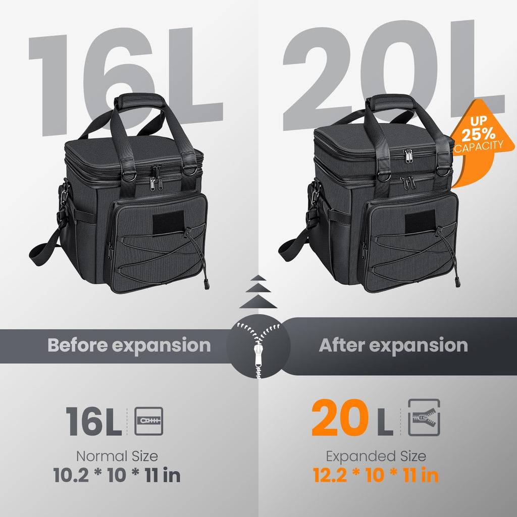 Tactical Lunch Box for Men, 20L Expandable Double Insulated Cooler Bag with Detachable Molle Pouches, Modern Tote for Adults, Waterproof and Leakproof for Work, Camping, Picnic, Hiking