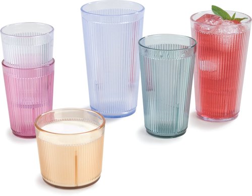 Carlisle FoodService Products Crystalon Stack-All Stackable Tumbler Plastic Tumbler with Ribbed Texture for Restaurants, Catering, Kitchens, Plastic, 12.5 Ounces, Clear, (Pack of 48)