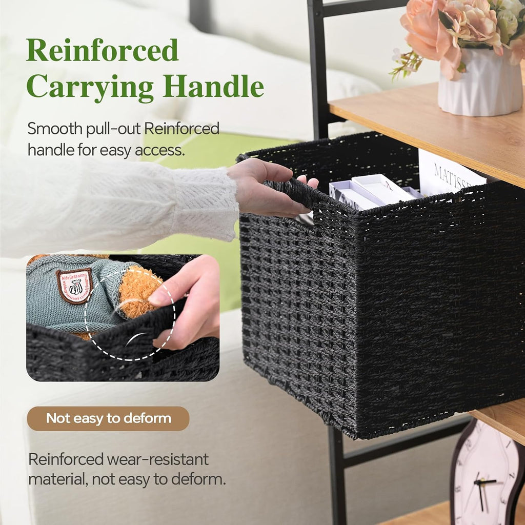 Skiennix Woven Wicker Storage Baskets - 2-Pack Handwoven Paper Rope Organizers | 11x11 Foldable Black Bins